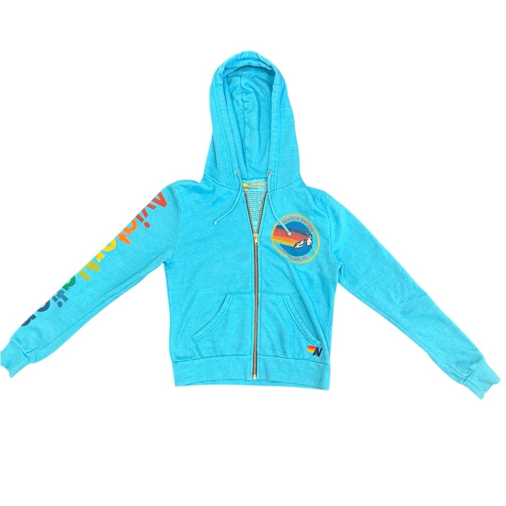 aviator nation blue zip up hoodie xs